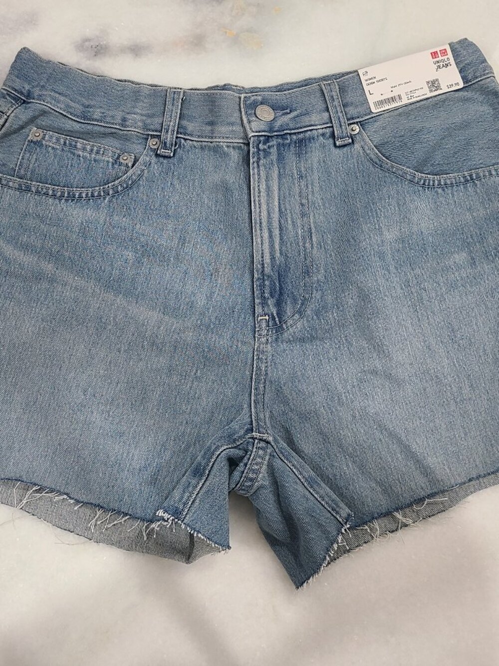 Frayed Hem Denim Shorts Size L